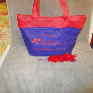 RED HAT Society TOTE With FEATHER PEN Lightweight SHOULDER Travel BAG Purple